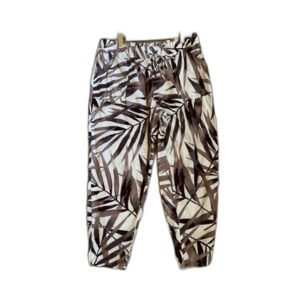 NYCC Ivory Brown Linen Blend Palm Leaf Print Crop Pants Size 12